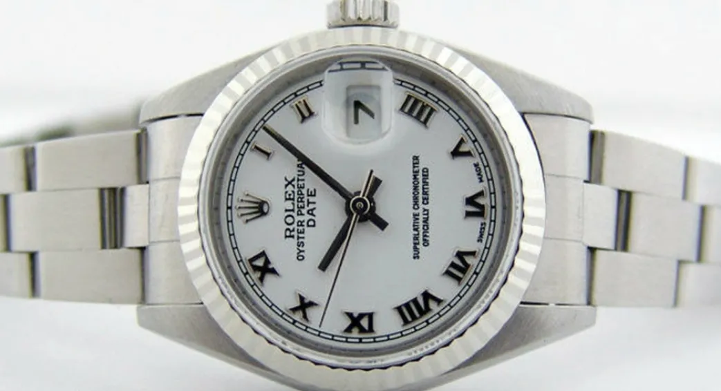 rolex_mm_ladies_kt_white__0-1.webp Ladies Watches | Dress Watches | Sant Blanc ROLEX 26mm Ladies 18kt White Gold & Stainless Steel DateJust White Roman Dial Model 79174