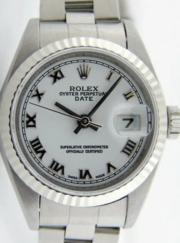 Ladies Watches | Dress Watches | Sant Blanc ROLEX 26mm Ladies 18kt White Gold & Stainless Steel DateJust White Roman Dial Model 79174