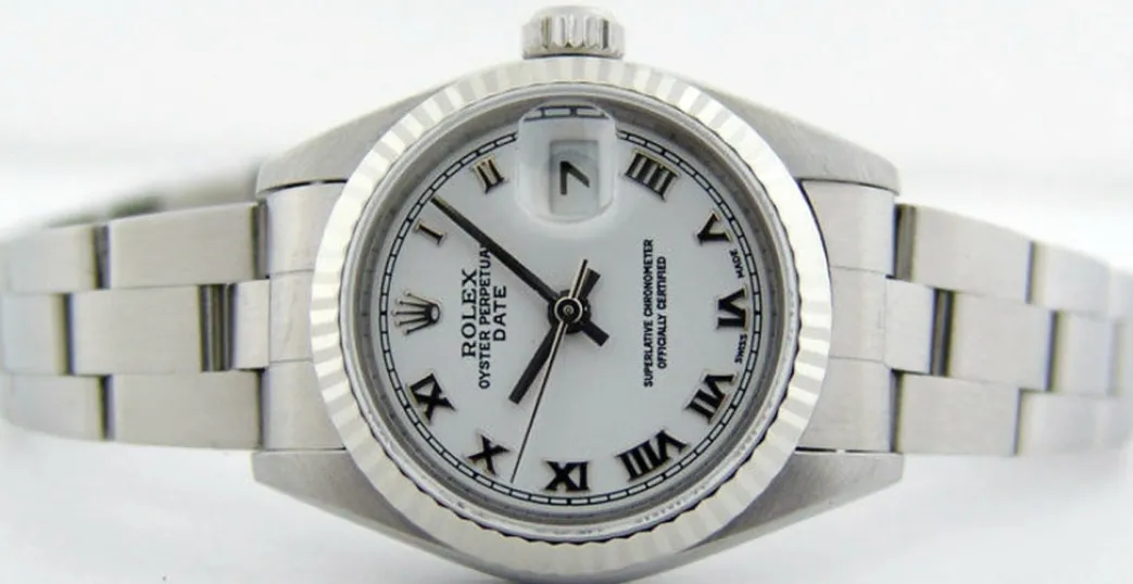 rolex_mm_ladies_kt_white__3-1.webp Ladies Watches | Dress Watches | Sant Blanc ROLEX 26mm Ladies 18kt White Gold & Stainless Steel DateJust White Roman Dial Model 79174
