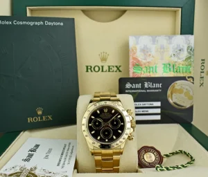 Racing Professional Watches | Sant Blanc ROLEX 40mm Mens 18kt Gold Daytona Chronograph Black Index Model 116528