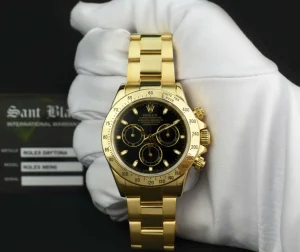 Racing Professional Watches | Sant Blanc ROLEX 40mm Mens 18kt Gold Daytona Chronograph Black Index Model 116528
