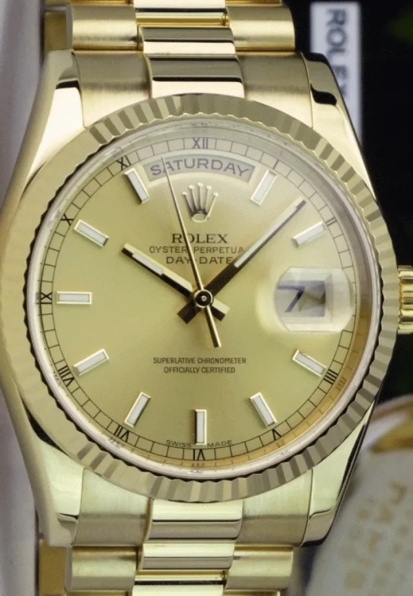 Men's Watches | President Dress Watches | Sant Blanc ROLEX 36mm Mens 18kt Gold Day Date President Champagne Index Model 118238