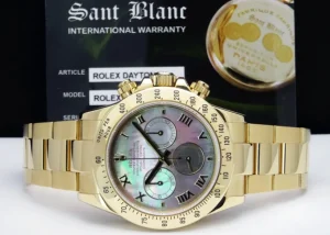 Racing Professional Watches | Sports Watches | Sant Blanc ROLEX 40mm Mens 18kt Gold Daytona Mother Of Pearl Roman Dial Model 116528