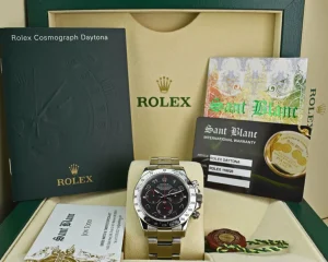 Sports Watches | Racing Professional Watches | Sant Blanc ROLEX 40mm Mens Stainless Steel Daytona Black Arabic "Race" Dial "Fat" Buckle Model 116520