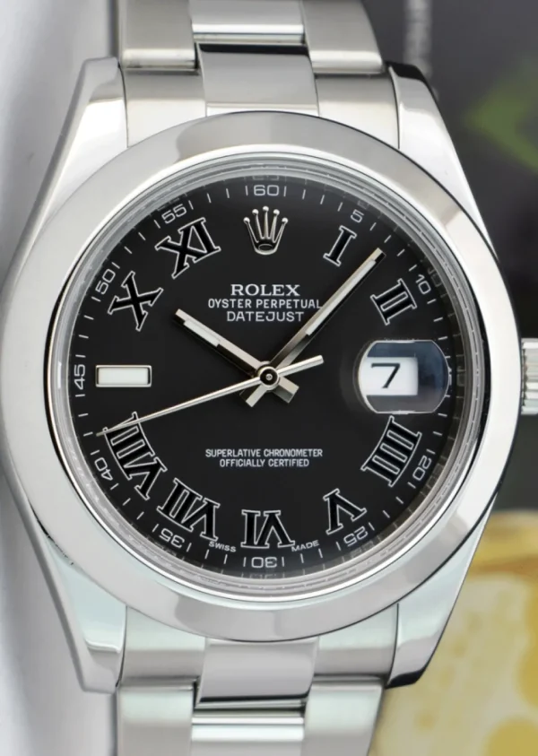 Men's Watches | Dress Watches | Sant Blanc ROLEX 41mm Mens Stainless Steel DateJust II Black Roman Dial Model 116300