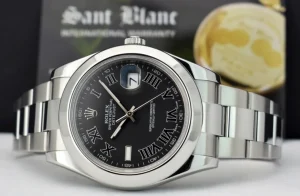 Men's Watches | Dress Watches | Sant Blanc ROLEX 41mm Mens Stainless Steel DateJust II Black Roman Dial Model 116300