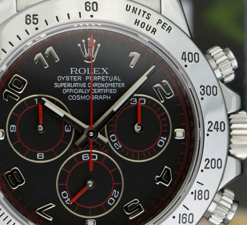 rolex_mm_mens_stainless_s_9-4.webp Sports Watches | Racing Professional Watches | Sant Blanc ROLEX 40mm Mens Stainless Steel Daytona Black Arabic "Race" Dial "Fat" Buckle Model 116520