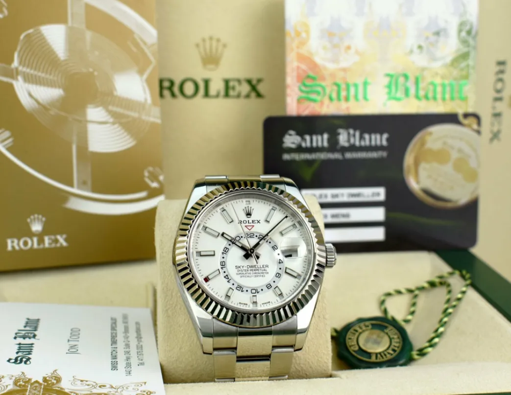 rolex_mm_mens_white_gold__2.webp Pilots Classic Watches | Men's Watches | Sant Blanc ROLEX 42mm Mens White Gold & Stainless Sky Dweller White Index Dial Model 326934