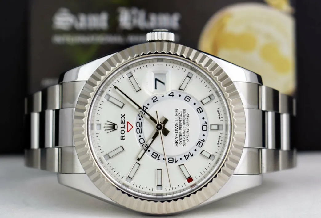 rolex_mm_mens_white_gold__3.webp Pilots Classic Watches | Men's Watches | Sant Blanc ROLEX 42mm Mens White Gold & Stainless Sky Dweller White Index Dial Model 326934