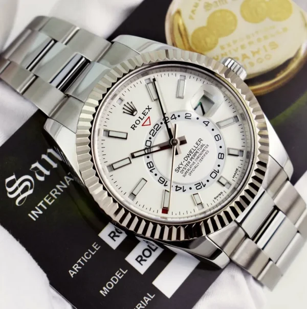Pilots Classic Watches | Men's Watches | Sant Blanc ROLEX 42mm Mens White Gold & Stainless Sky Dweller White Index Dial Model 326934