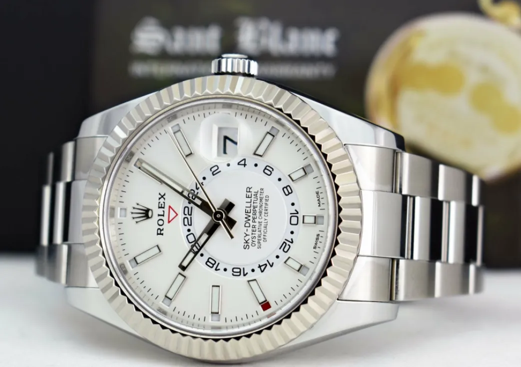 rolex_mm_mens_white_gold__5.webp Pilots Classic Watches | Men's Watches | Sant Blanc ROLEX 42mm Mens White Gold & Stainless Sky Dweller White Index Dial Model 326934