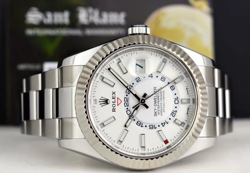 rolex_mm_mens_white_gold__6.webp Pilots Classic Watches | Men's Watches | Sant Blanc ROLEX 42mm Mens White Gold & Stainless Sky Dweller White Index Dial Model 326934