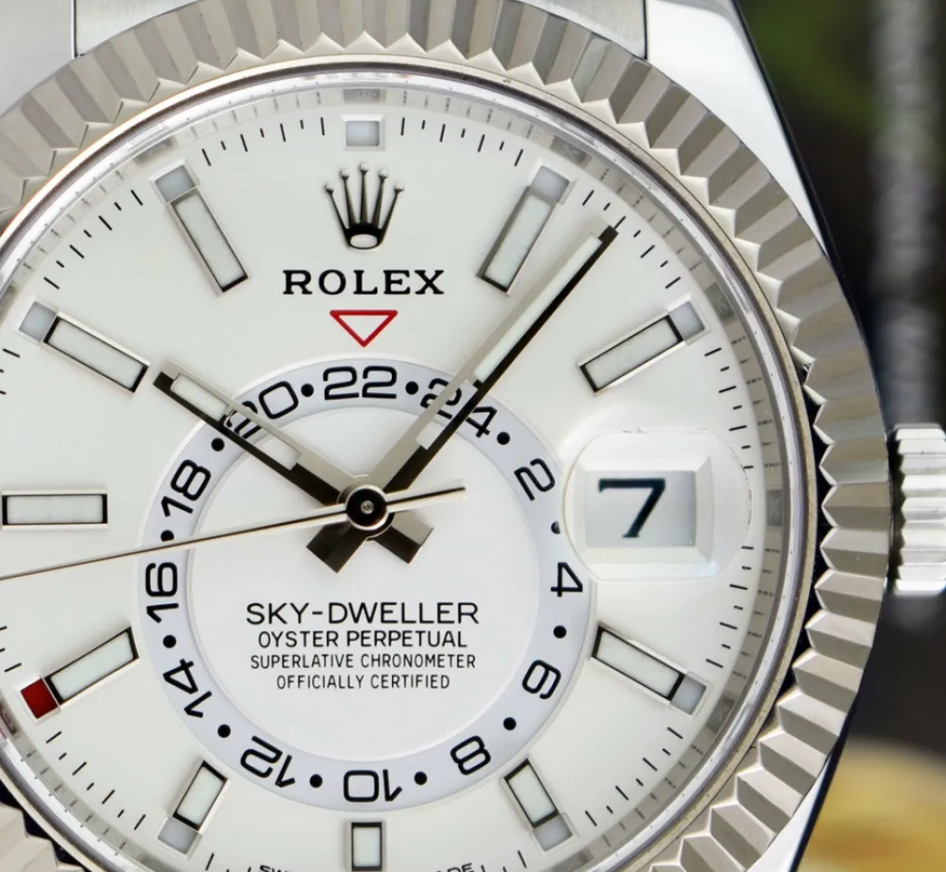 rolex_mm_mens_white_gold__9.webp Pilots Classic Watches | Men's Watches | Sant Blanc ROLEX 42mm Mens White Gold & Stainless Sky Dweller White Index Dial Model 326934