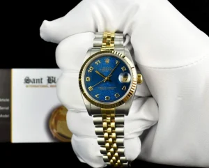 Ladies Watches | Dress Watches | Sant Blanc ROLEX 31mm MidSize 18kt Gold & Stainless Steel Datejust Blue Jubilee Dial Model 68273
