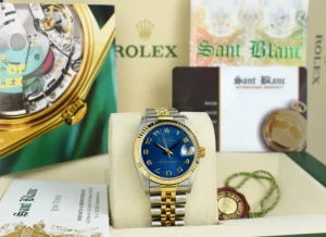 Ladies Watches | Dress Watches | Sant Blanc ROLEX 31mm MidSize 18kt Gold & Stainless Steel Datejust Blue Jubilee Dial Model 68273