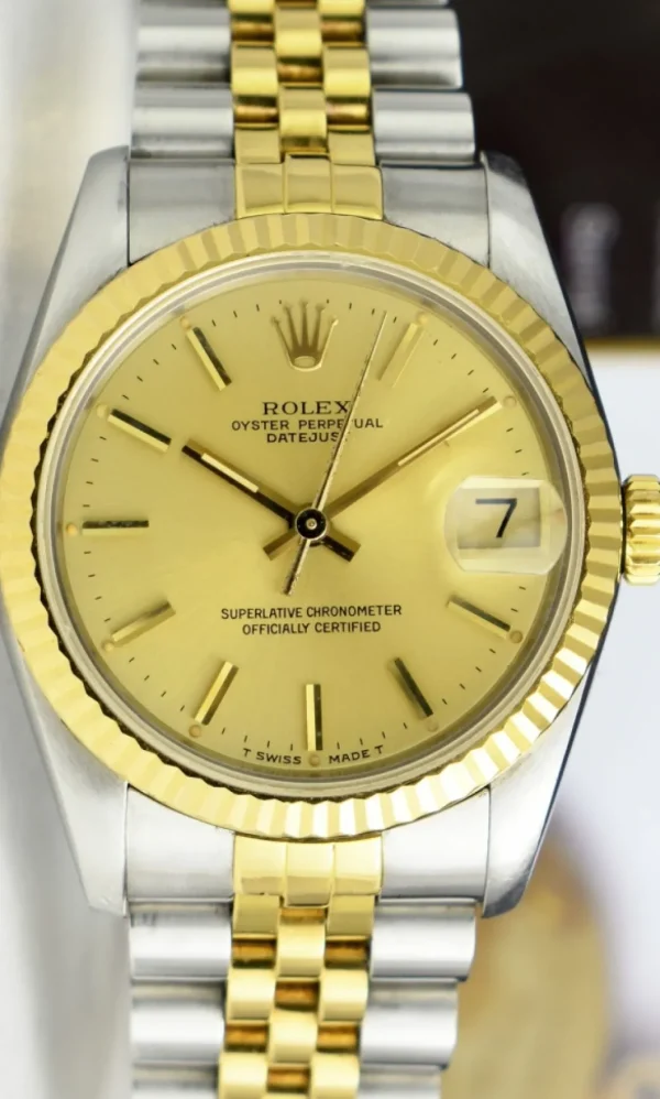 Ladies Watches | Dress Watches | Sant Blanc ROLEX 31mm MIDSIZE 18kt Gold & SS Datejust Champagne Model 68273