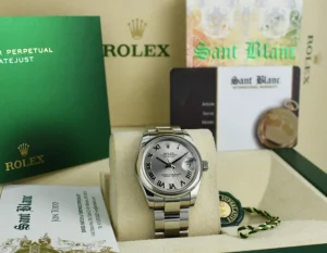 Ladies Watches | Dress Watches | Sant Blanc ROLEX 31mm Mid-Size Stainless Steel Datejust Rhodium Roman Dial Model 178240