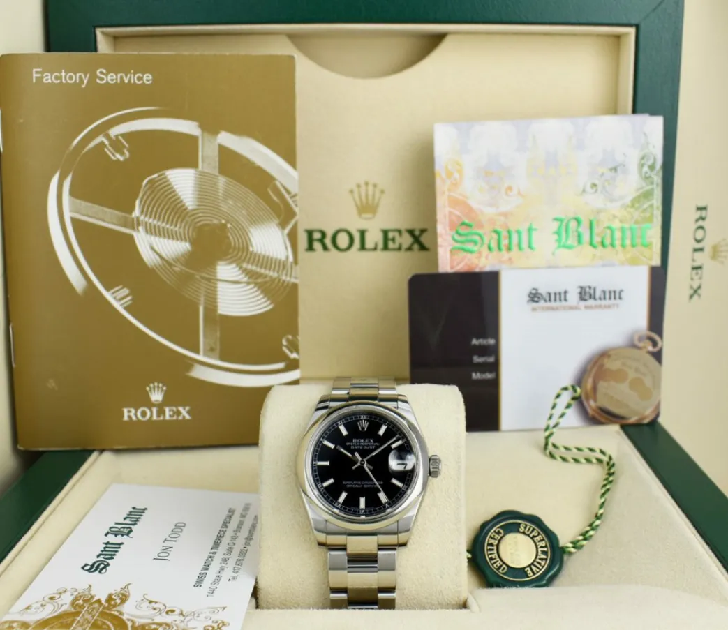 rolex_mm_midsize_stainles_0.webp Dress Watches | Sant Blanc ROLEX 31mm Mid-Size Stainless Steel Datejust Black Index Model 178240