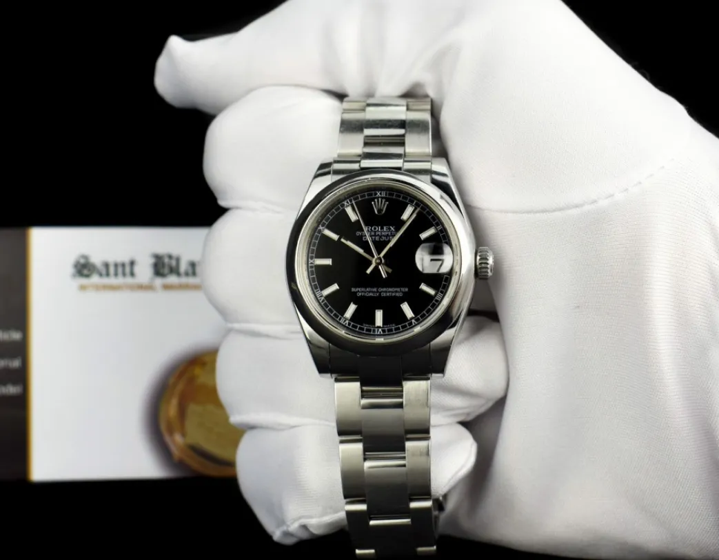 rolex_mm_midsize_stainles_1.webp Dress Watches | Sant Blanc ROLEX 31mm Mid-Size Stainless Steel Datejust Black Index Model 178240