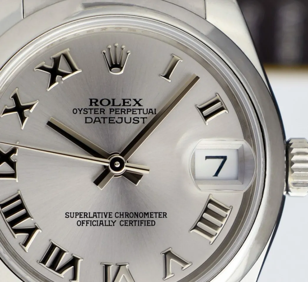 rolex_mm_midsize_stainles_5-1.webp Ladies Watches | Dress Watches | Sant Blanc ROLEX 31mm Mid-Size Stainless Steel Datejust Rhodium Roman Dial Model 178240