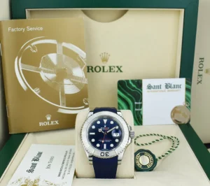 Yachting Professional Watches | Sant Blanc ROLEX 40mm Platinum & Stainless Steel YachtMaster Blue Dial Rubber B Strap Model 116622