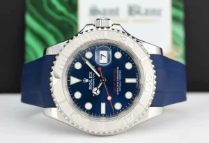 Yachting Professional Watches | Sant Blanc ROLEX 40mm Platinum & Stainless Steel YachtMaster Blue Dial Rubber B Strap Model 116622