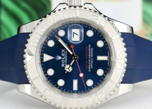 Yachting Professional Watches | Sant Blanc ROLEX 40mm Platinum & Stainless Steel YachtMaster Blue Dial Rubber B Strap Model 116622