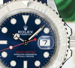 Yachting Professional Watches | Sant Blanc ROLEX 40mm Platinum & Stainless Steel YachtMaster Blue Dial Rubber B Strap Model 116622