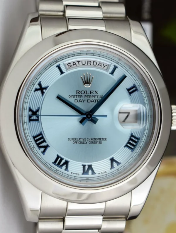 President Dress Watches | Sant Blanc ROLEX 41mm Platinum DayDate II President Glacier Concentric Roman Dial Model 218206