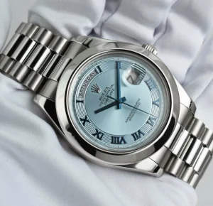 President Dress Watches | Sant Blanc ROLEX 41mm Platinum DayDate II President Glacier Concentric Roman Dial Model 218206