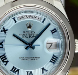 President Dress Watches | Sant Blanc ROLEX 41mm Platinum DayDate II President Glacier Concentric Roman Dial Model 218206