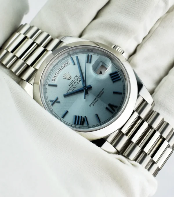 President Dress Watches | Sant Blanc ROLEX 40mm Platinum President Day Date 40 Glacier Roman Dial Model 228206