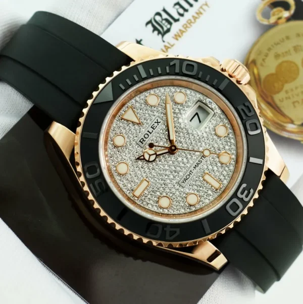 Yachting Professional Watches | Men's Watches | Sant Blanc ROLEX 40mm Rose Gold Yachtmaster Pave Diamond Model 116655