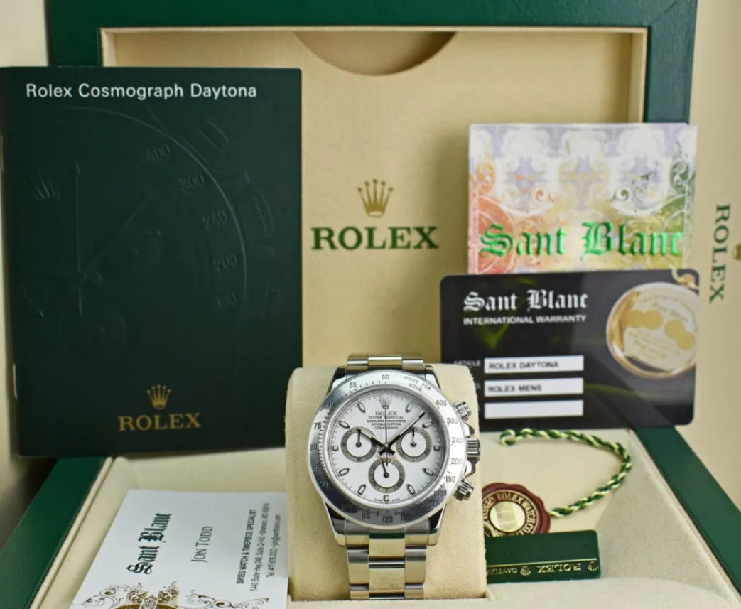 rolex_mm_stainless_dayton_0.webp Men's Watches | Racing Professional Watches | Sant Blanc ROLEX 40mm Stainless Daytona White Index Dial Fat Clasp Model 116520