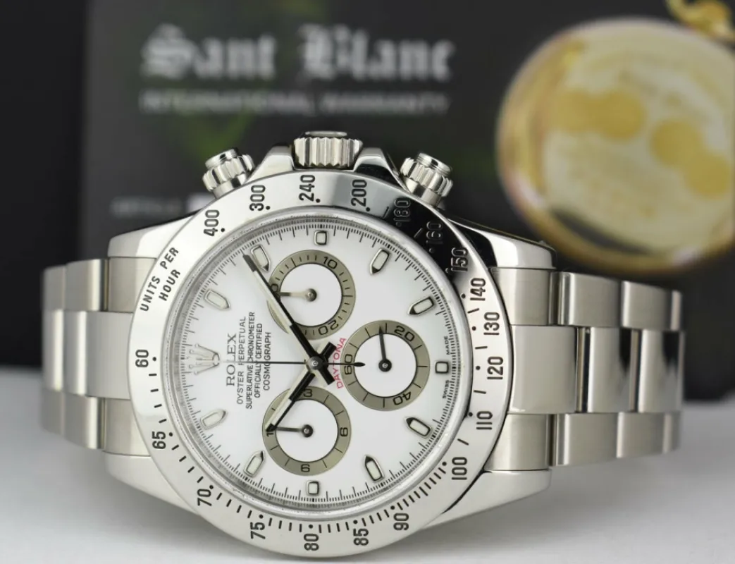 rolex_mm_stainless_dayton_10.webp Men's Watches | Racing Professional Watches | Sant Blanc ROLEX 40mm Stainless Daytona White Index Dial Fat Clasp Model 116520
