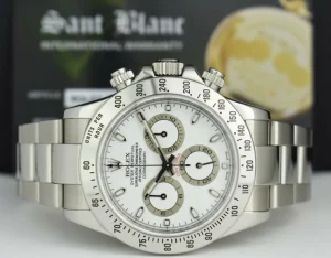 Men's Watches | Racing Professional Watches | Sant Blanc ROLEX 40mm Stainless Daytona White Index Dial Fat Clasp Model 116520