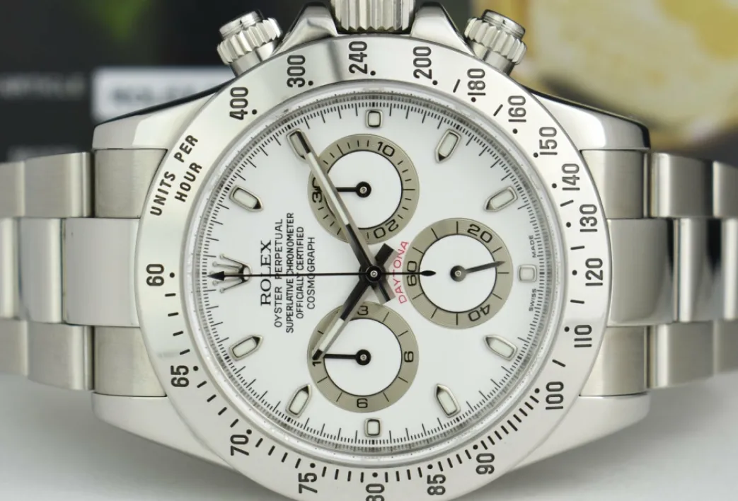 rolex_mm_stainless_dayton_5.webp Men's Watches | Racing Professional Watches | Sant Blanc ROLEX 40mm Stainless Daytona White Index Dial Fat Clasp Model 116520