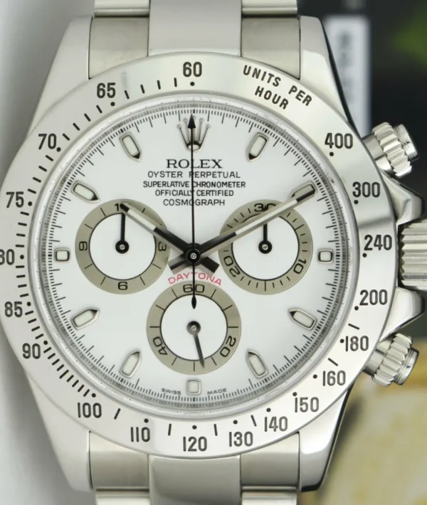 Men's Watches | Racing Professional Watches | Sant Blanc ROLEX 40mm Stainless Daytona White Index Dial Fat Clasp Model 116520