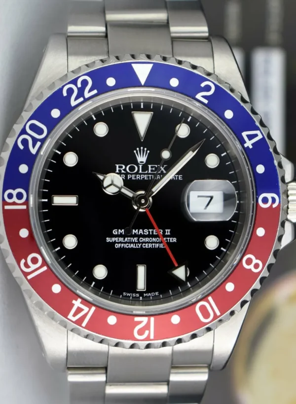 Sports Watches | Pilots Professional Watches | Sant Blanc ROLEX 40mm Stainless GMT Master II Pepsi Blue-Red Bezel SEL Model 16710