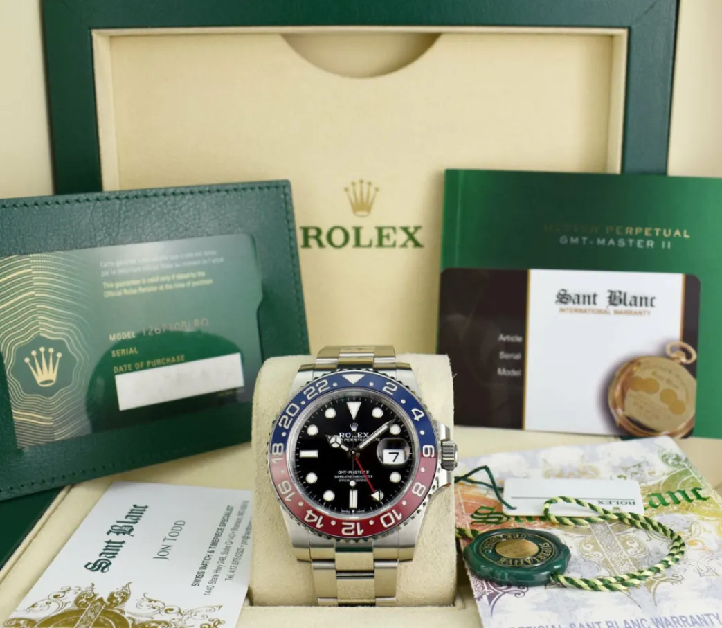 rolex_mm_stainless_steel__0-12.webp Men's Watches | Pilots Professional Watches | Sant Blanc ROLEX 40mm Stainless Steel GMT Master II PEPSI Bezel Oyster Bracelet 126710BLRO