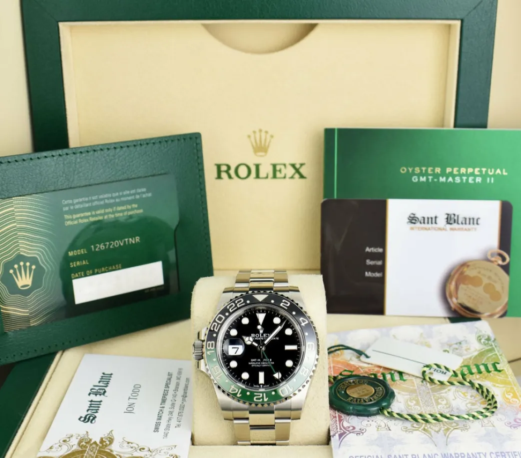 rolex_mm_stainless_steel__0-13.webp Men's Watches | Pilots Professional Watches | Sant Blanc ROLEX 40mm Stainless Steel GMT Master II "Sprite" Bezel Oyster Bracelet Model 126720 VTNR