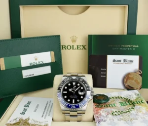 Men's Watches | Pilots Professional Watches | Sant Blanc ROLEX 40mm Stainless Steel GMT Master II Batman Blue & Black Bezel Model 116710BLNR