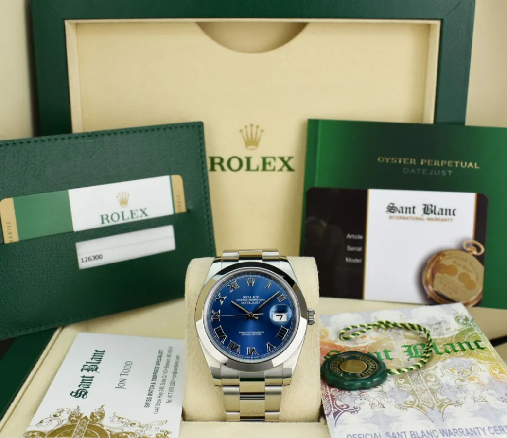 rolex_mm_stainless_steel__0-2.webp Dress Watches | Sant Blanc ROLEX 41mm Stainless Steel DateJust 41 Blue Roman with Box & Card Model 126300