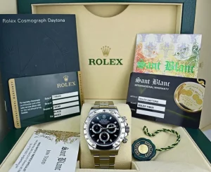 Men's Watches | Racing Professional Watches | Sant Blanc ROLEX 40mm Stainless Steel Daytona Black Index Dial Fat Clasp Box & Card Model 116520