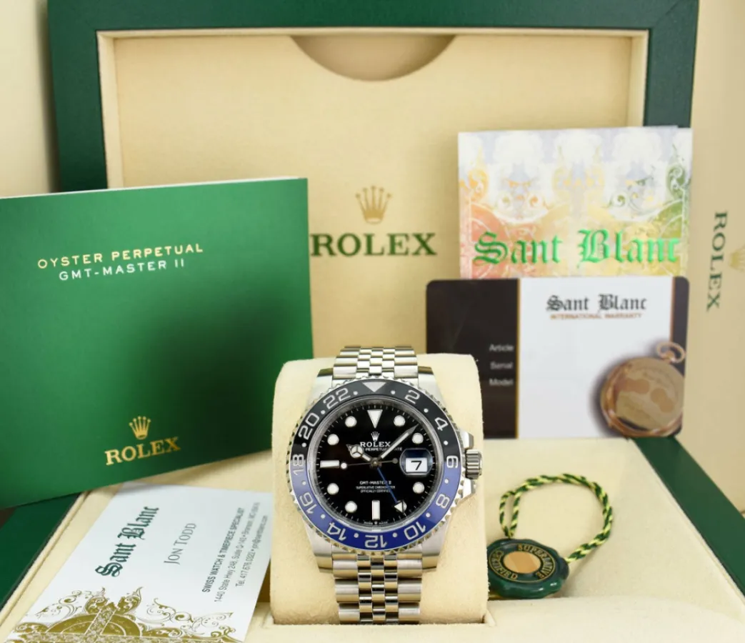 rolex_mm_stainless_steel__0-35.webp Pilots Classic Watches | Men's Watches | Sant Blanc ROLEX 40mm Stainless Steel GMT Master II Blue & Black "Batman" Bezel Model 126710