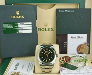 Sports Watches | Scientists Professional Watches | Sant Blanc ROLEX 40mm Stainless Steel Milgauss Green Crystal Black Index Dial Model 116400V