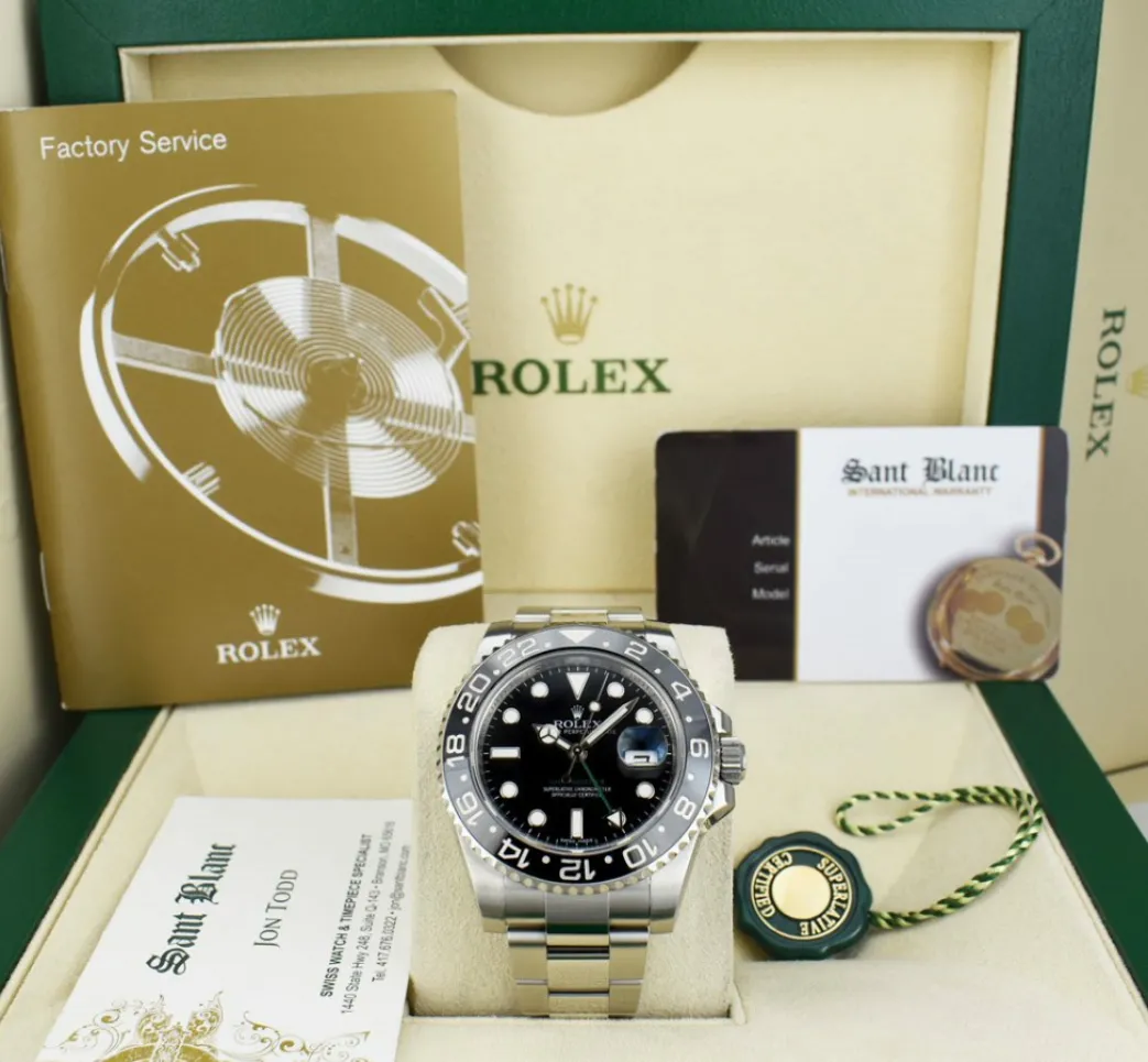 rolex_mm_stainless_steel__0-6.webp Pilots Professional Watches | Sant Blanc ROLEX 40mm Stainless Steel GMT Master II Black Dial Ceramic Bezel Model 116710LN