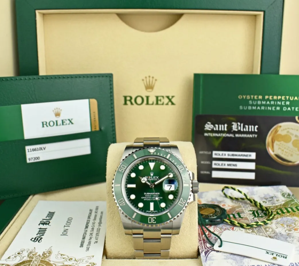 rolex_mm_stainless_steel__0-69.webp Diving Professional Watches | Sports Watches | Sant Blanc Rolex 40mm Stainless Steel Submariner Green "Hulk" Dial Model 116610LV