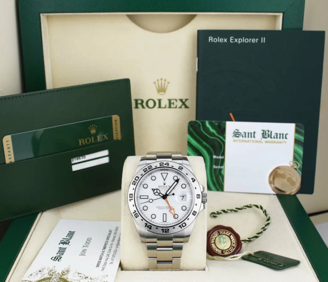 rolex_mm_stainless_steel__0.webp Field Professional Watches | Sant Blanc ROLEX 42mm Stainless Steel Explorer II White Dial with Box & Card & Tags Model 216570