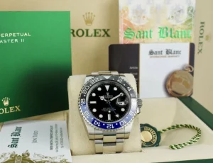 Men's Watches | Pilots Professional Watches | Sant Blanc ROLEX 40mm Stainless Steel GMT Master II Batman Blue & Black Bezel Model 116710BLNR